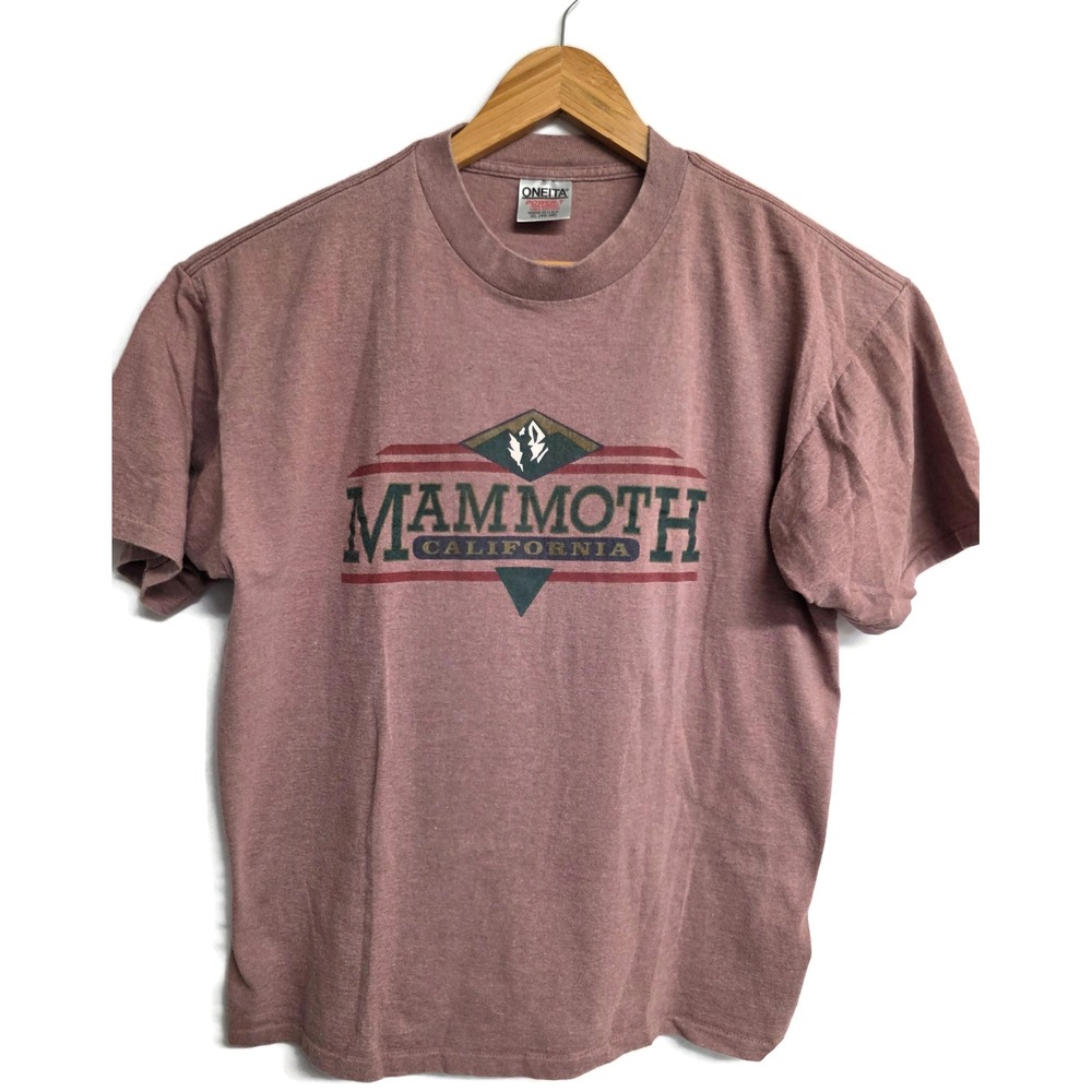 Vintage 90s Oneita Mammoth California T-Shirt XL Single Stitch Mauve USA Made